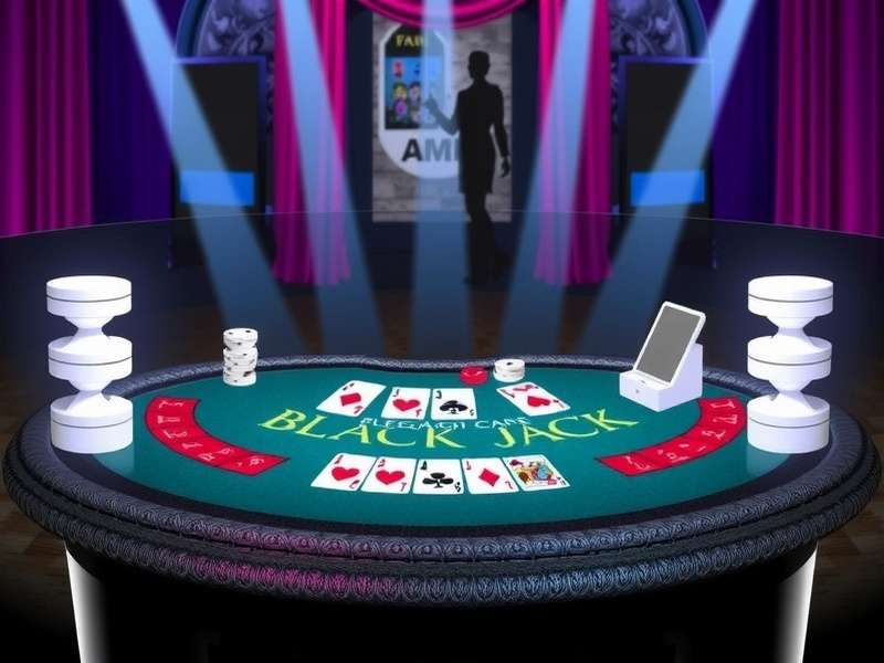 A professional blackjack table online with cards and chips