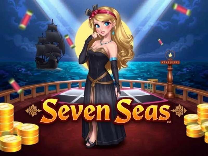 Seven Seas Blackjack table layout with pirate theme, cards, and side bet zones